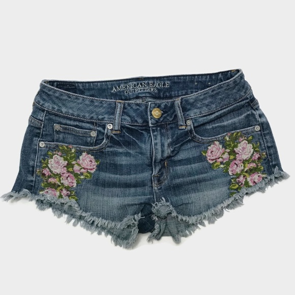 American Eagle Cut-off Denim Embroidered Shorts - Picture 1 of 5